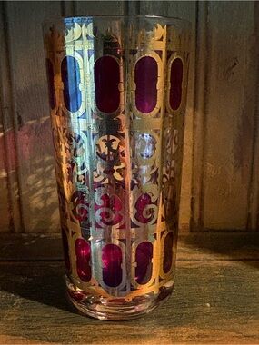Vintage Culver Cranberry Scroll 22K Gold Highball Glasses - Set of 6 - MCM